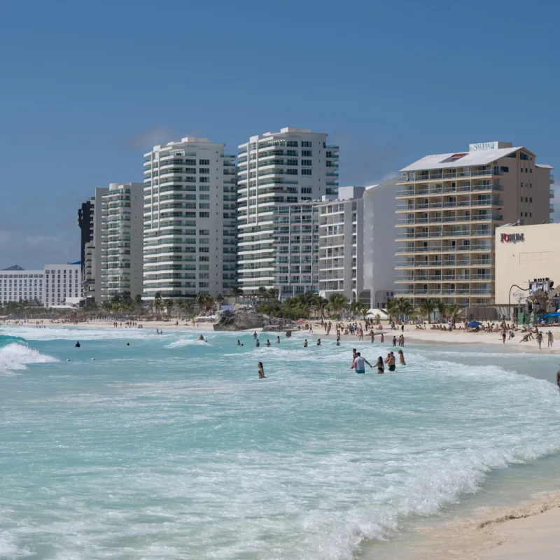 shoreline of Cancun with tourists
