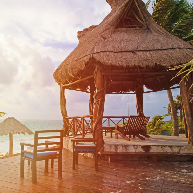 sun loungers over looking the ocean