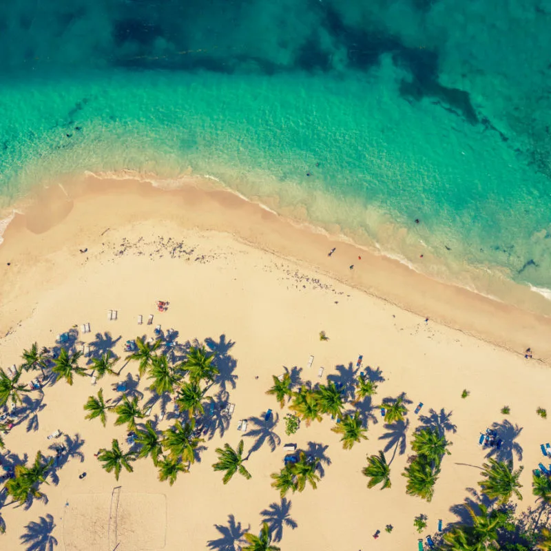 Aerial view of a beach in Tulum with water