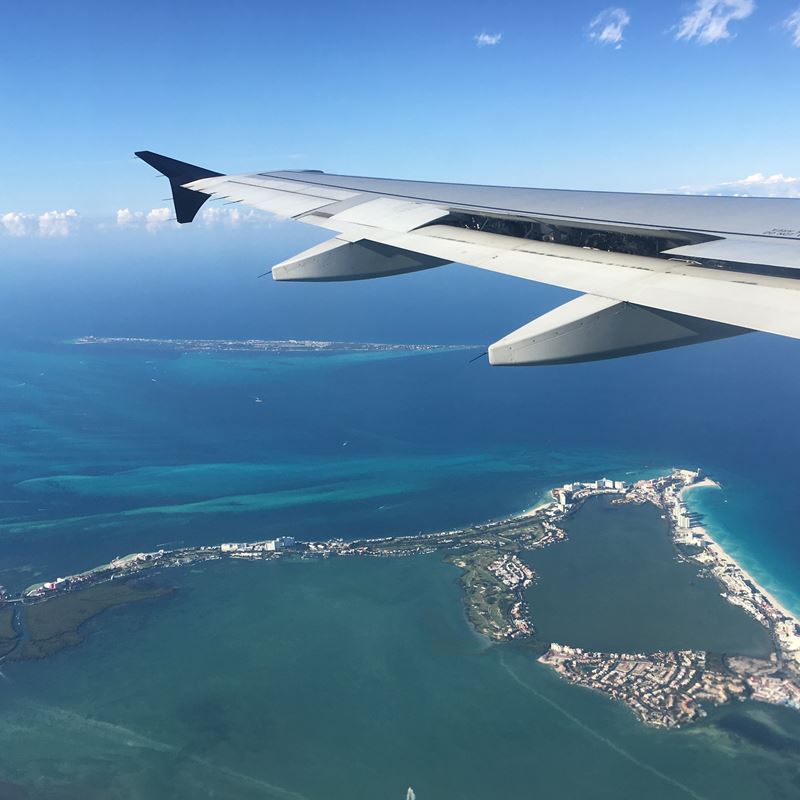 Airplane over Cancun