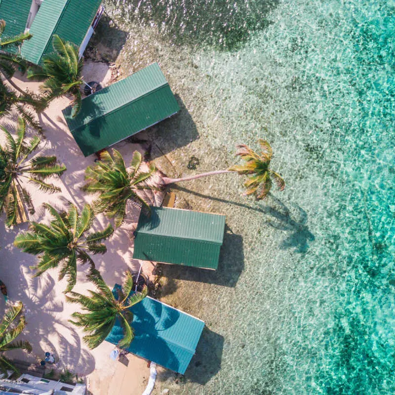 Aerial view of a small beach in Belize