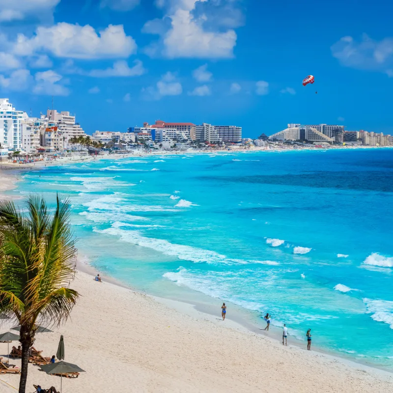 Cancun beach with tourists