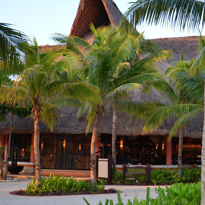A palm roofed restaurant complex in Cancun
