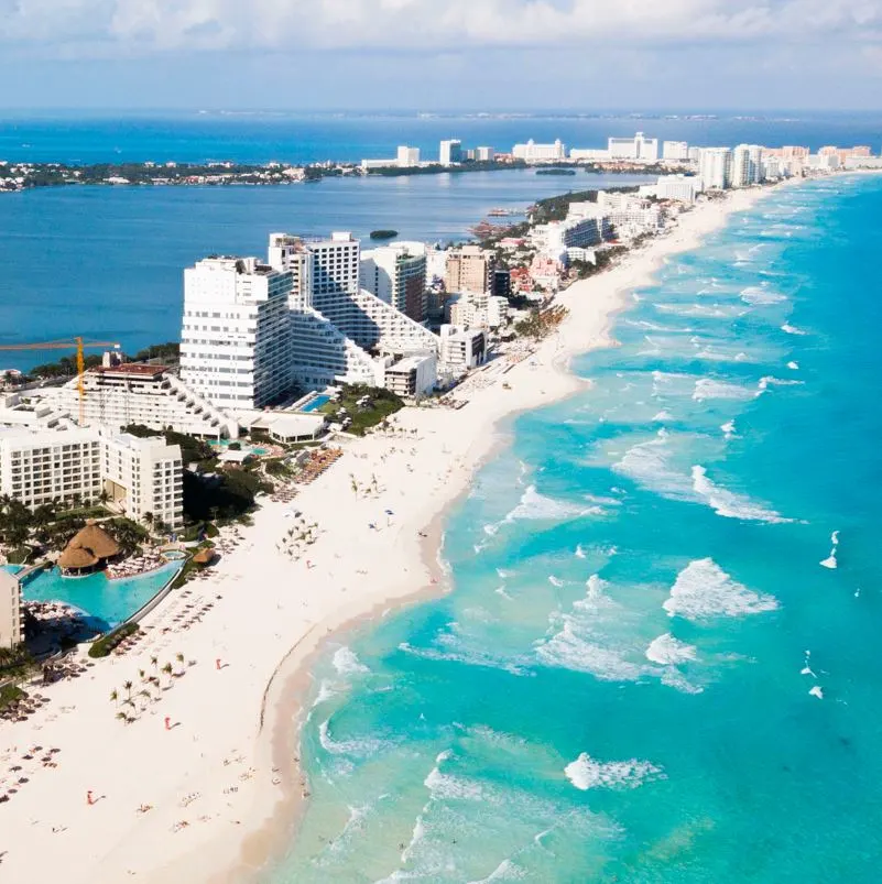 Hotel zone in Cancun from the air