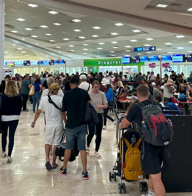 Inside of busy cancun airport