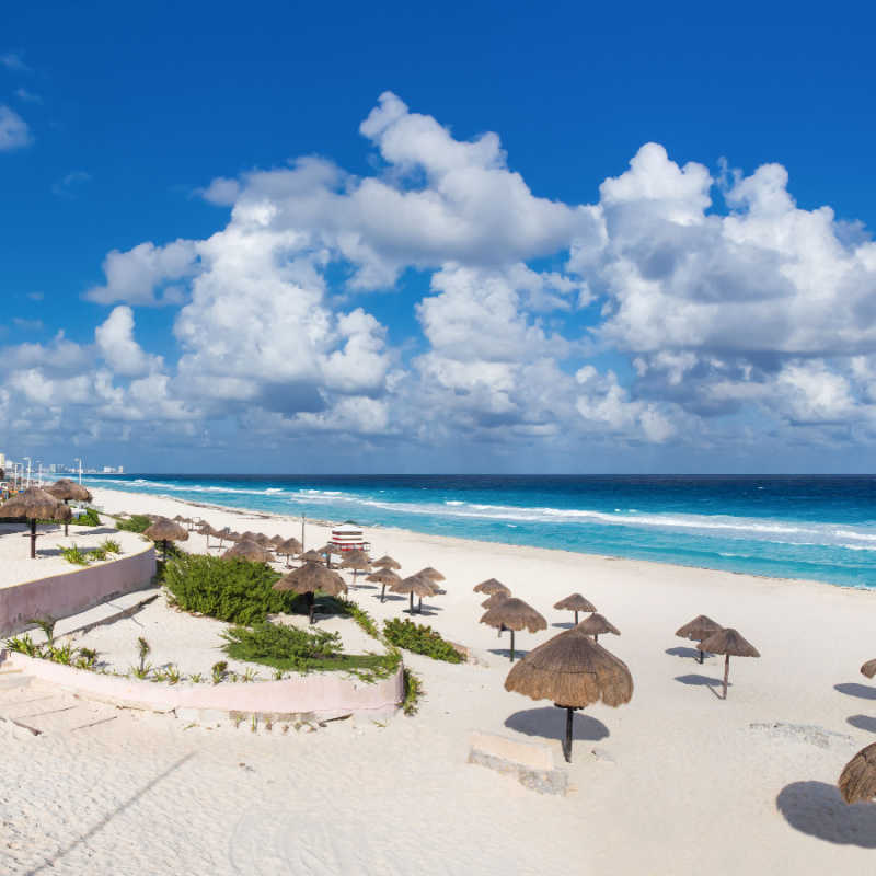 White sand beach in Cancun in Playa Delfines