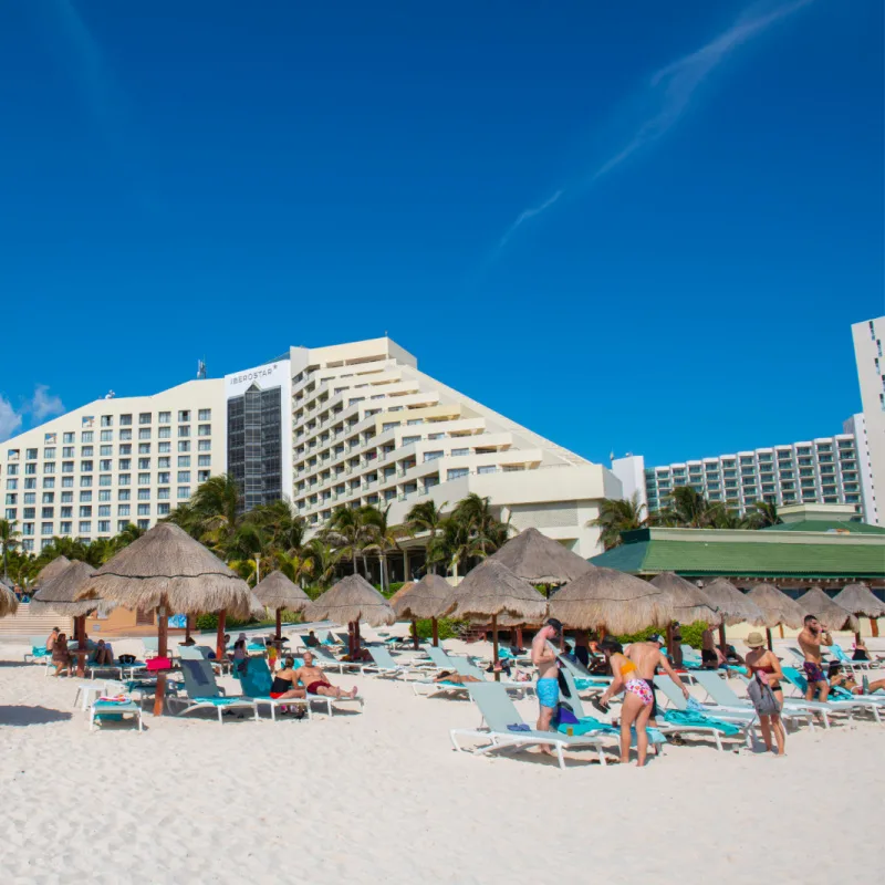 Busy Beach in Front of a Cancun Hotel