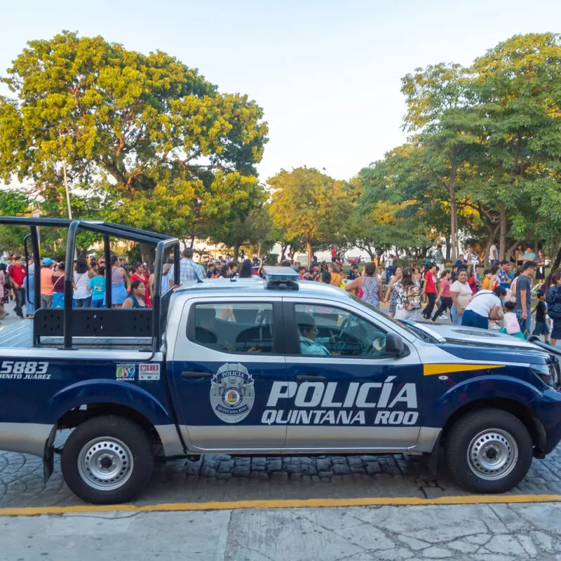 Police Pickup Truck on a Street in Cancun, Mexico