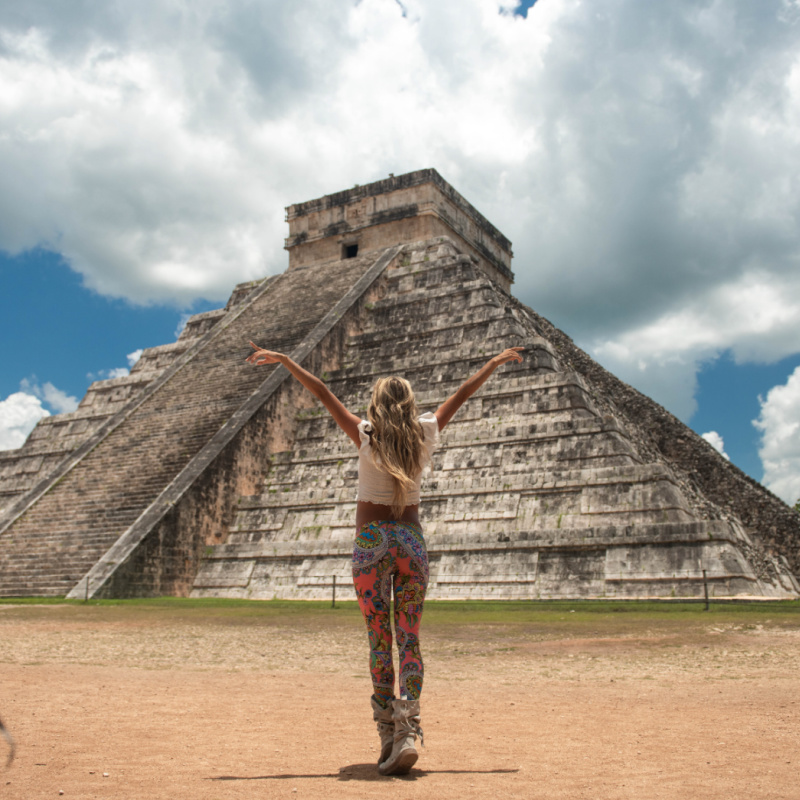 Tourist Exploring Mayan Ruins Alone