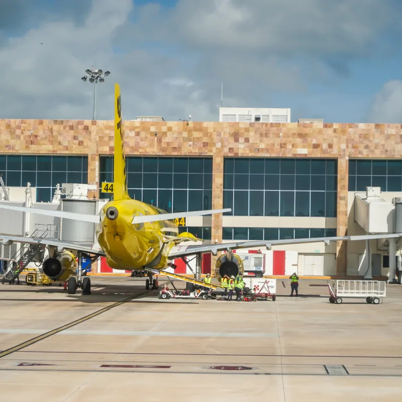 Spirit airlines plane in Cancun Airport