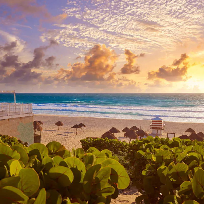 view of sunset and beach