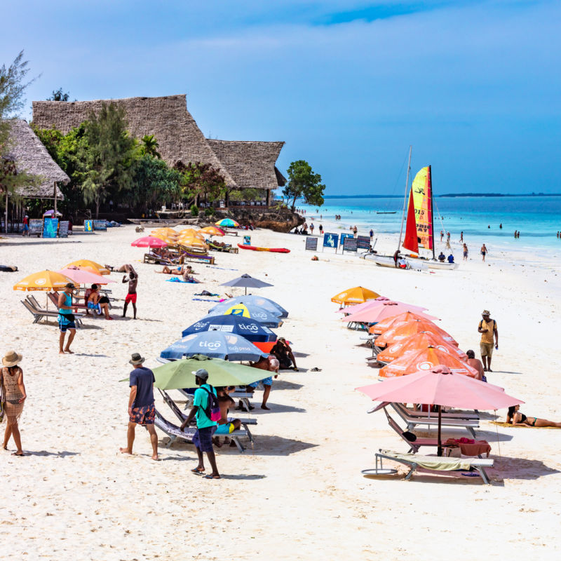 Busy tourist beach in Cancun
