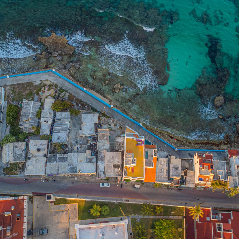 aerial drone view of Isla mujeres street