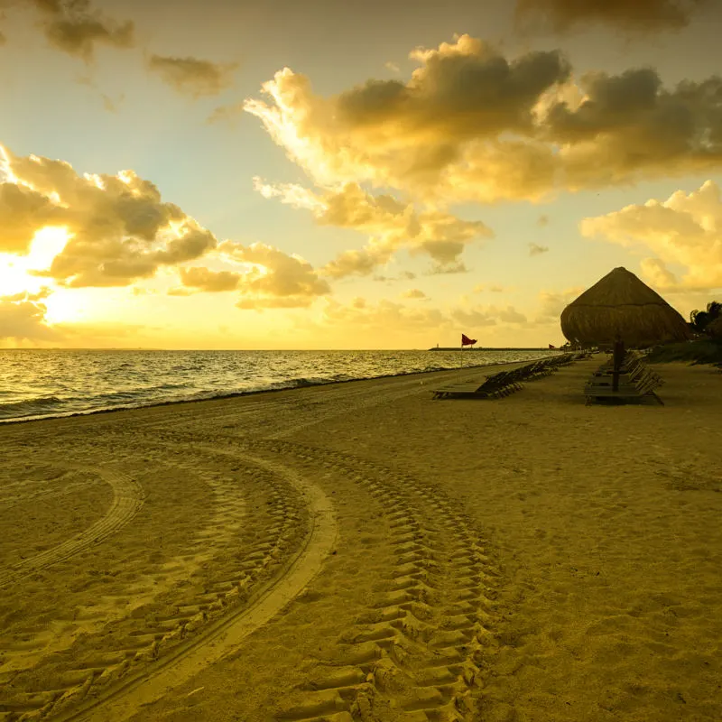 Cancun beach at sunset 