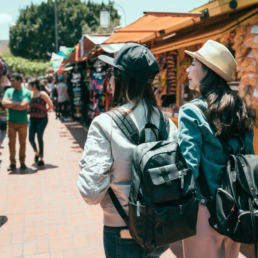 tourists exploring shopping area