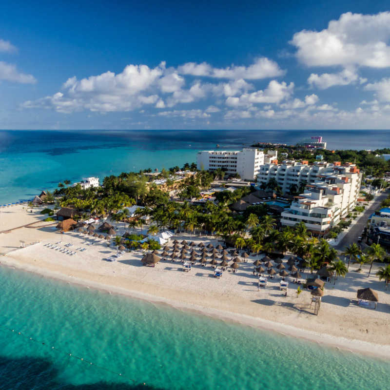 aerial image of isla mujeres during the summer 
