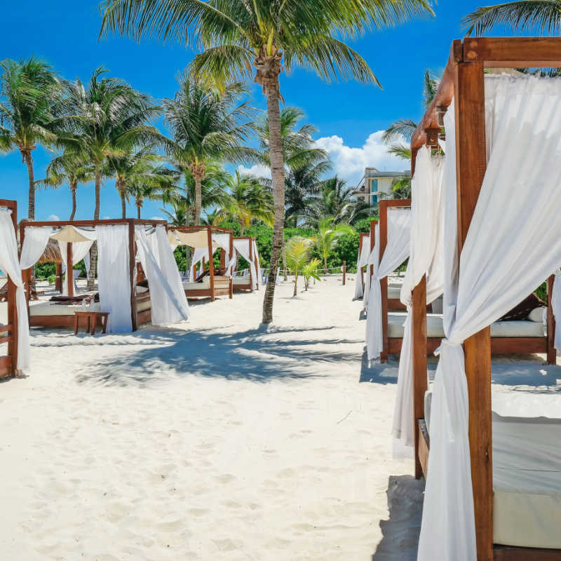 outdoor hammocks at a luxury resort in cancun