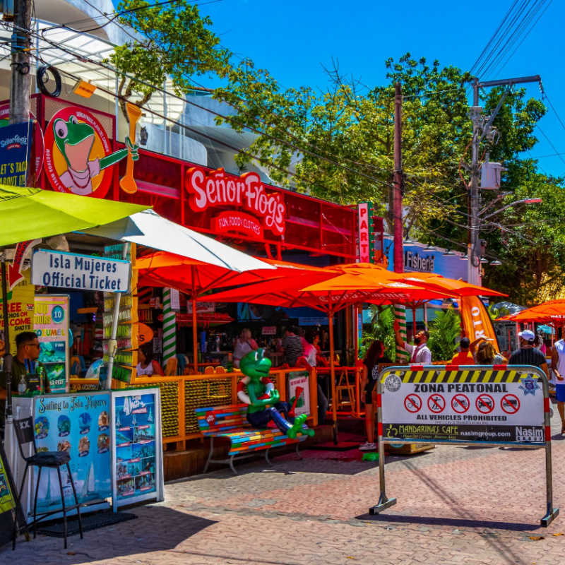 playa del carmen downtown area with colorful stalls