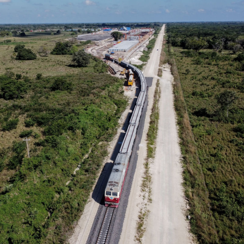 Maya Train Cars on a Track in Mexico