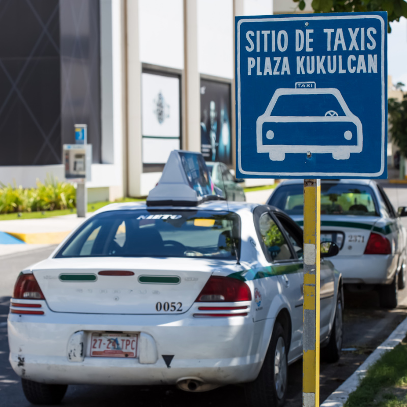 Taxis Lined Up in Cancun, Mexico in the Hotel Zone
