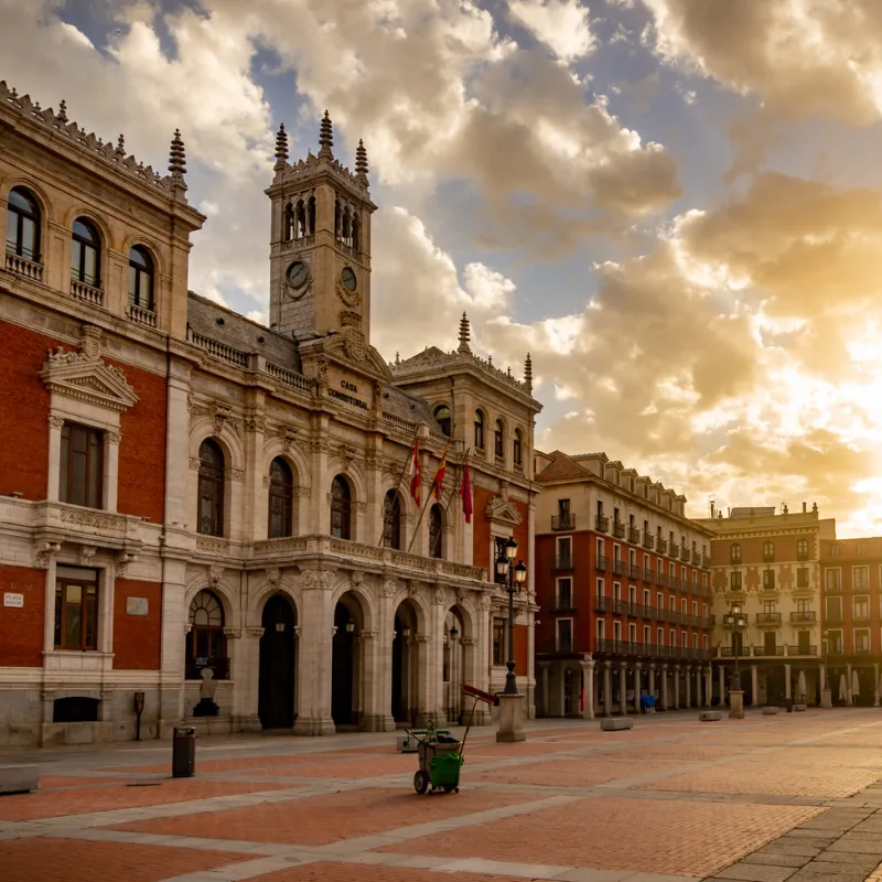 Valladolid as the sun sets beneath the clouds