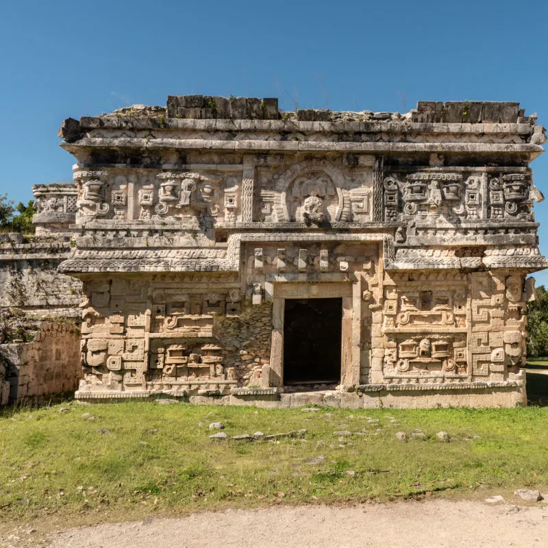 ancient ruins entrance at chichen itza