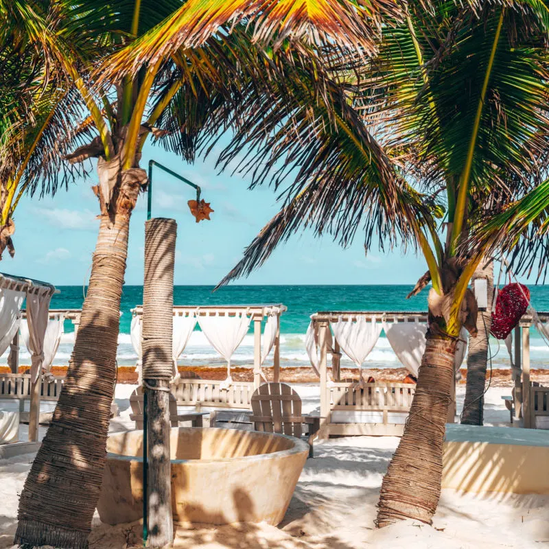 a relaxing beach club in Tulum