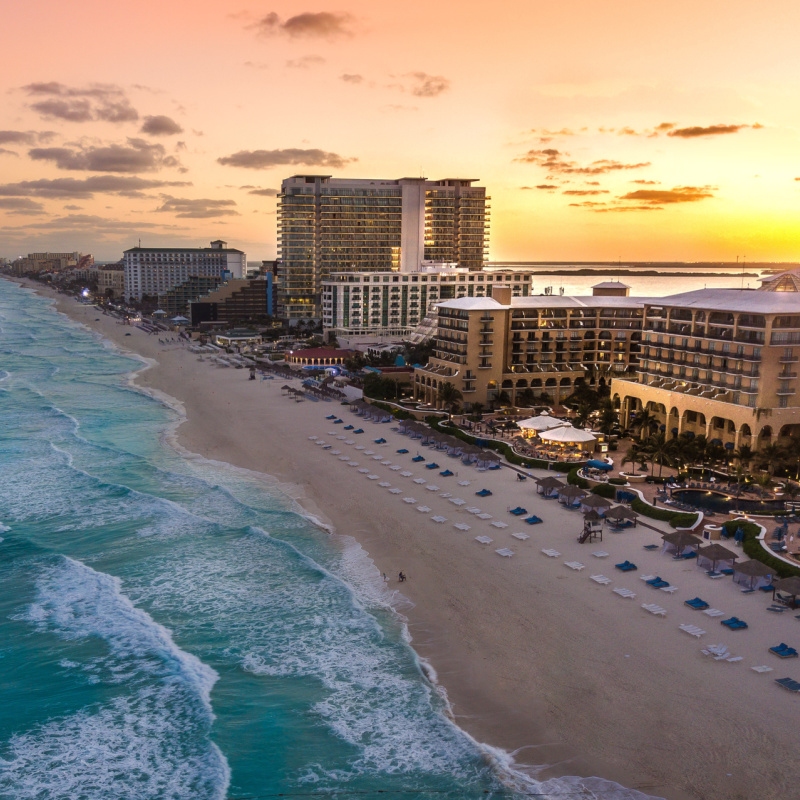 sunset in the cancun hotel zone
