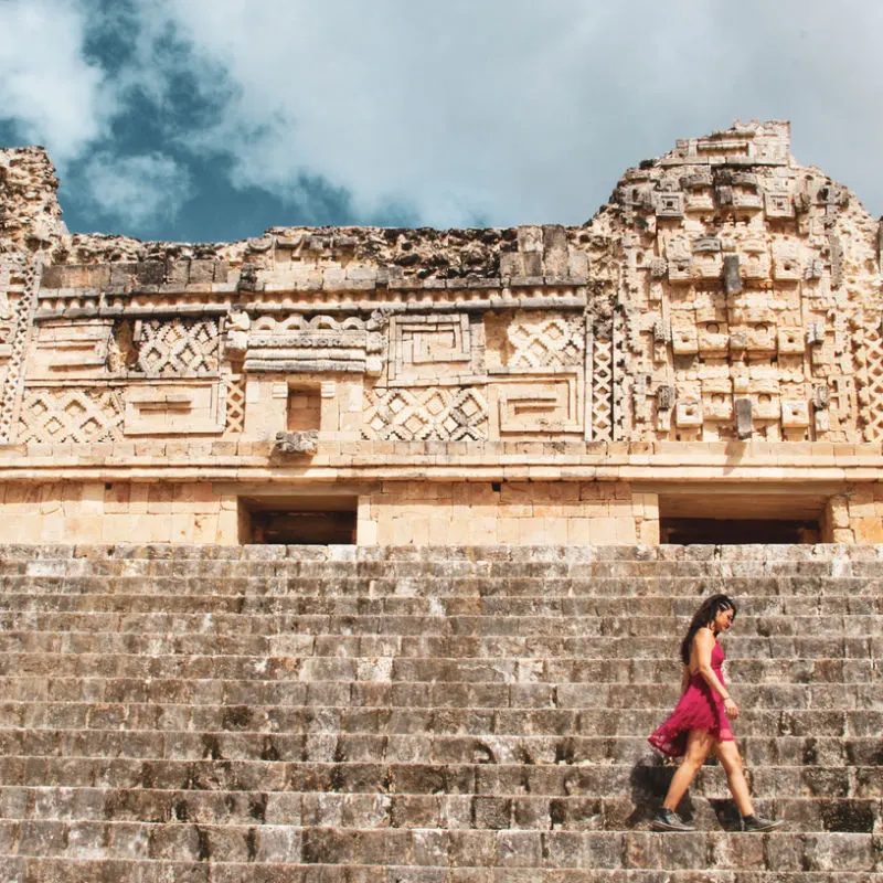 tourist exploring ancient ruins