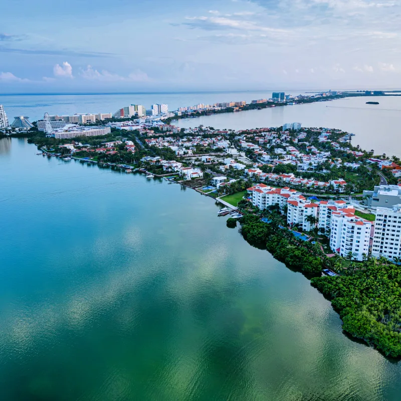 Aerial view of lagoon in Cancun