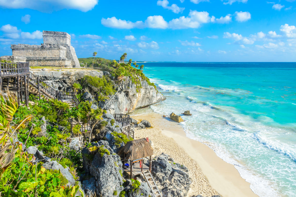 Beautiful View of Tulum Ruins and the Beach in Tulum, Mexico