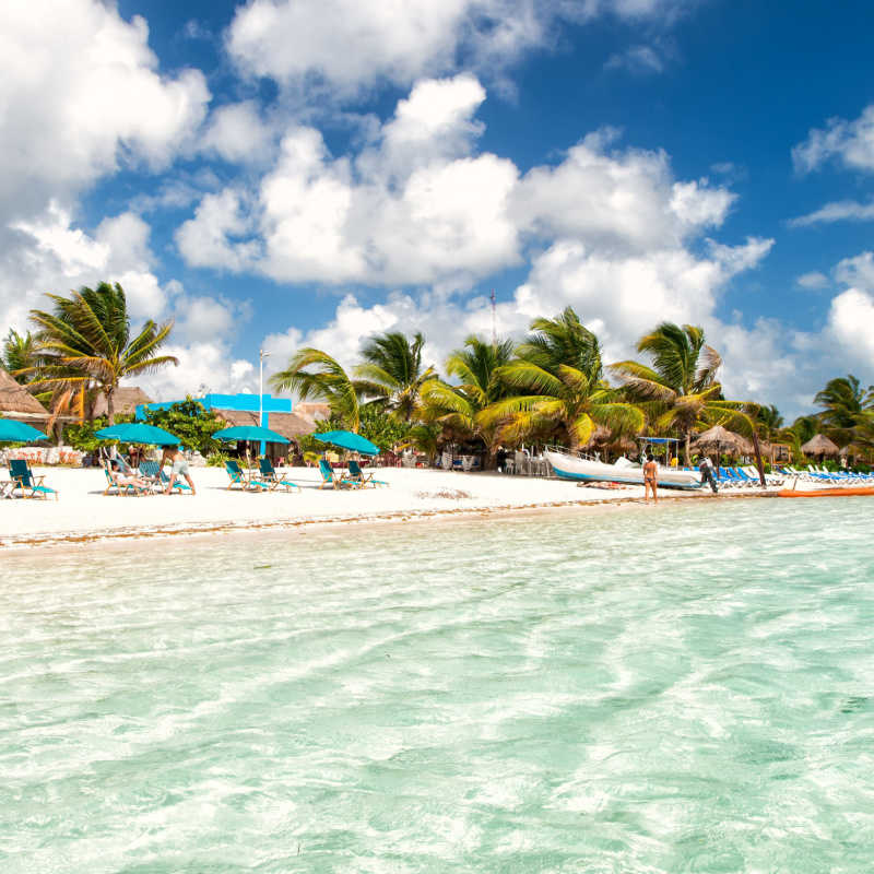 white sand beach in the costa maya in Mexican caribbean 
