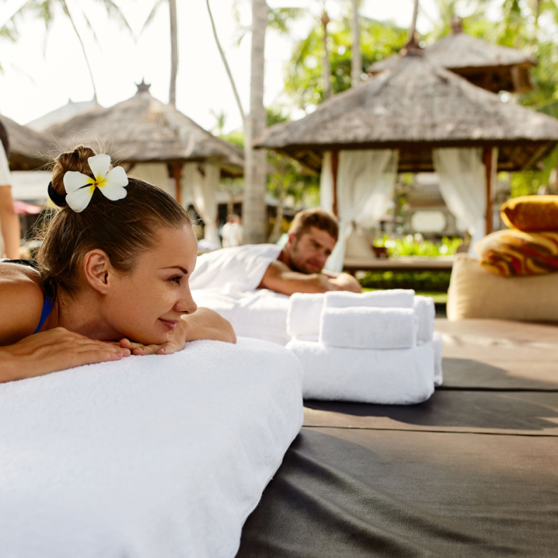 a couple getting a massage in a resort near cancun