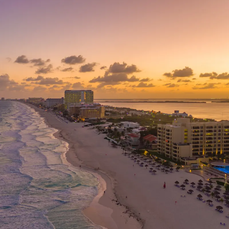 cancun hotel zone at sunset