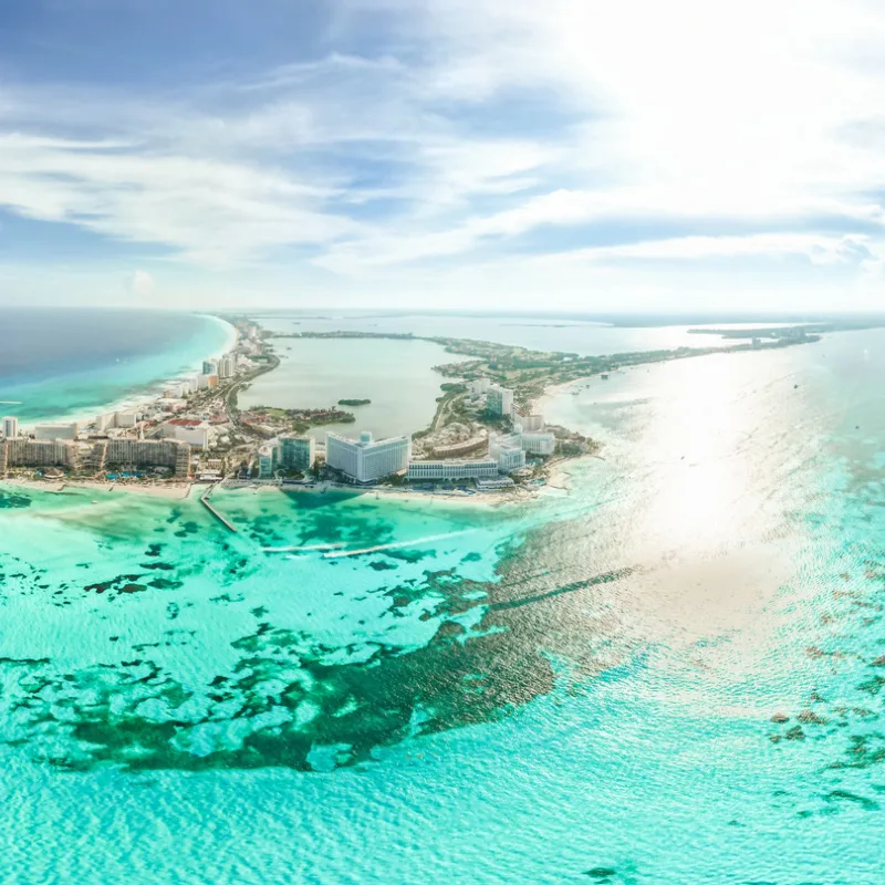 stunning aerial view of Cancun Hotel Zone