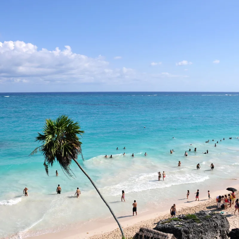 tulum, the beautiful and famous tulum beach above the ruins in mexico