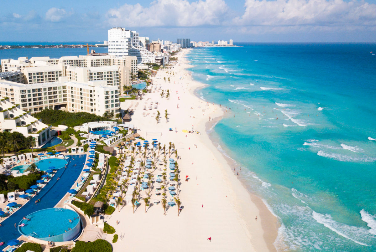 Aerial View of the Cancun Hotel Zone, Cancun, Mexico