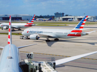 American Airlines planes in a large airport