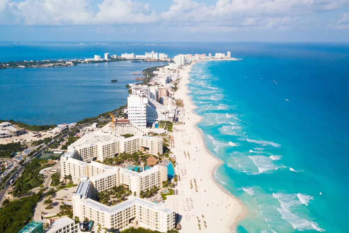 A view of the hotel zone in cancun from the air