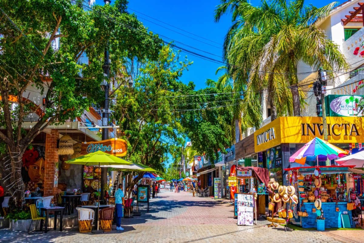 A popular street in Playa del Carmen with travelers