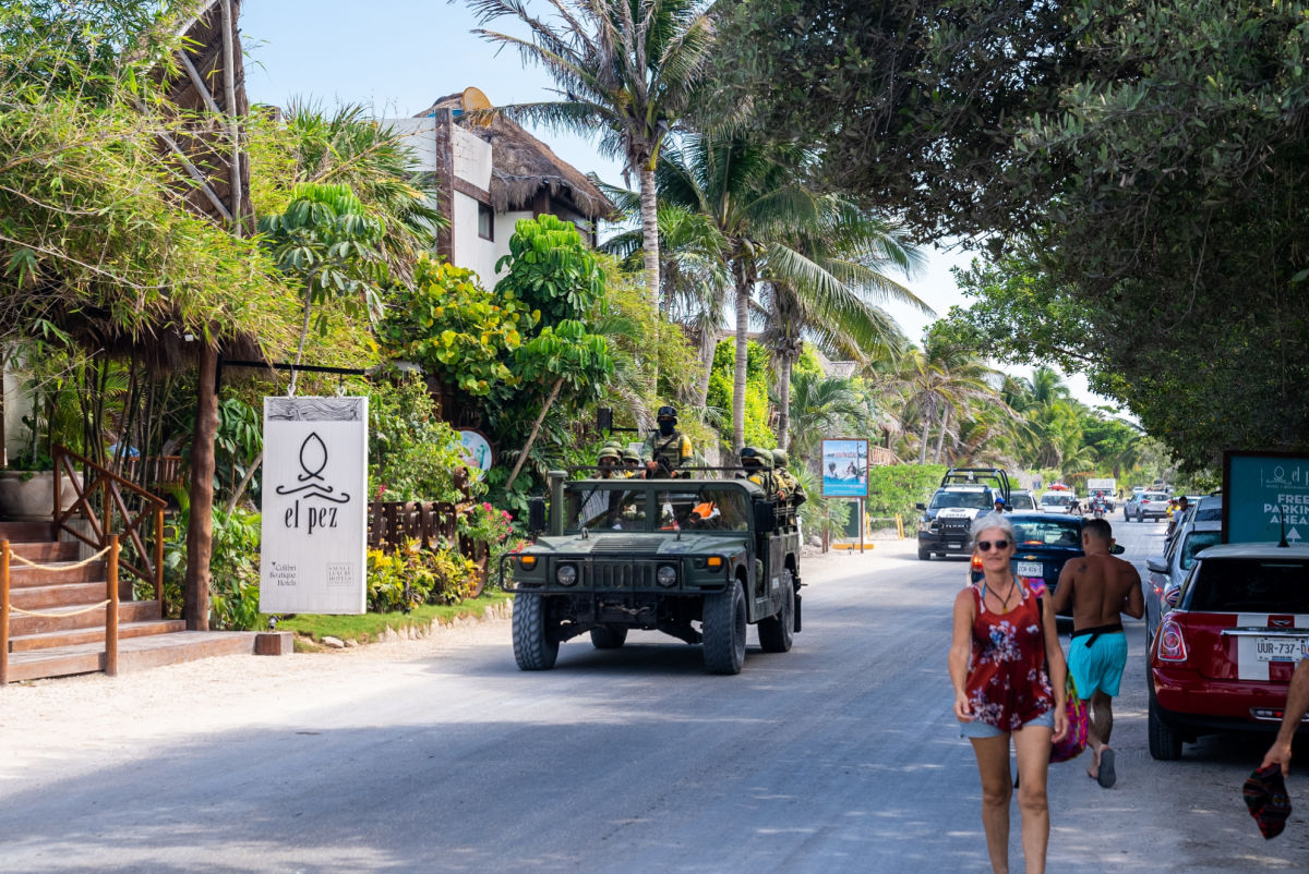 Military Truck on the Street in Tulum, Mexico