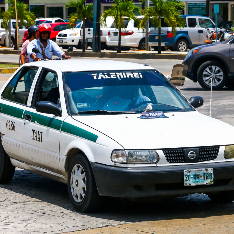 Taxi on a Street in Cancun, Mexico