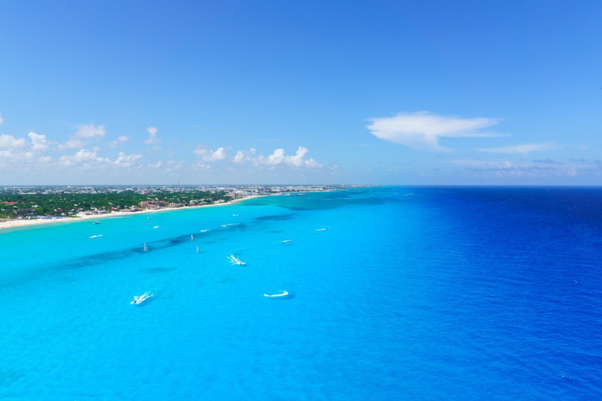 aerial view of the bluest waters in Cancun
