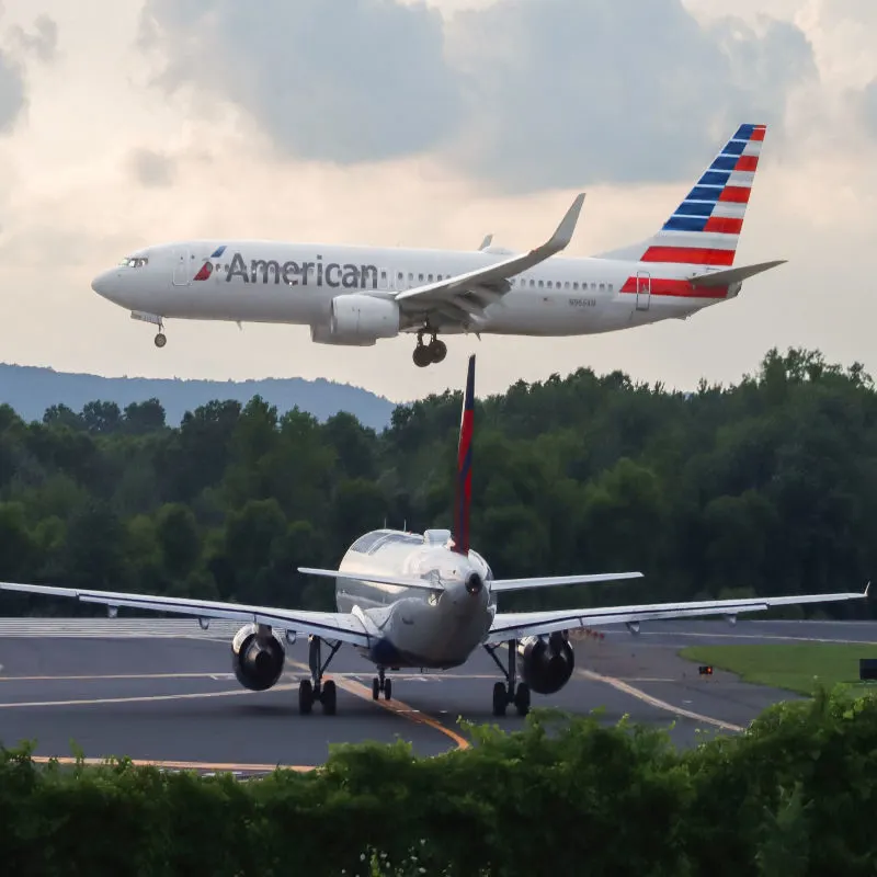 american airlines landing at an airport 