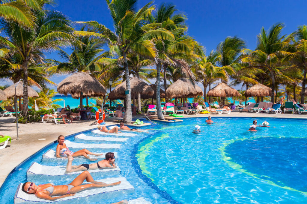 Busy Hotel Pool in Playa del Carmen, Mexico