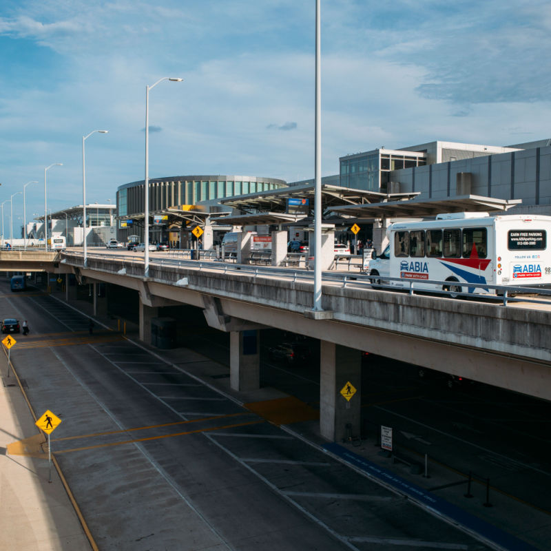 cars and taxis in front of Cancun airport 