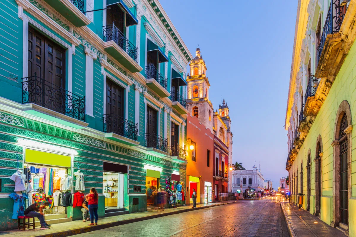 Colorful Buildings on a Street in Merida, Mexico
