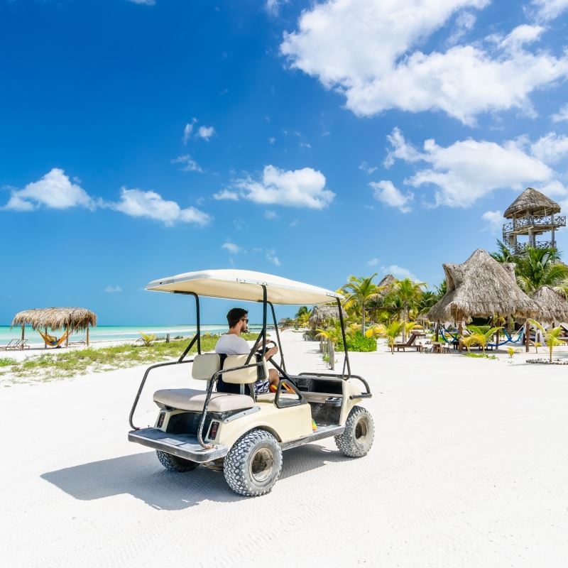 Golf cart on Isla Holbox beach