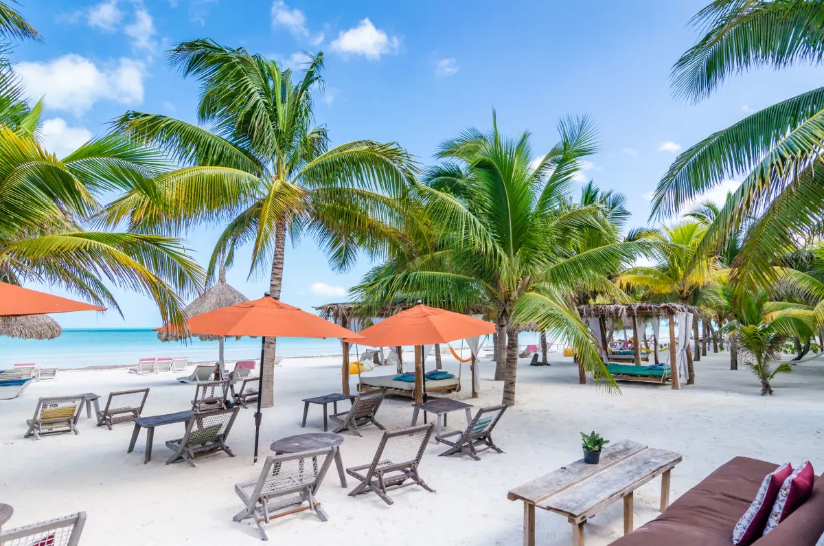 Lounge Chairs on the Beach at a Holbox, Mexico Hotel