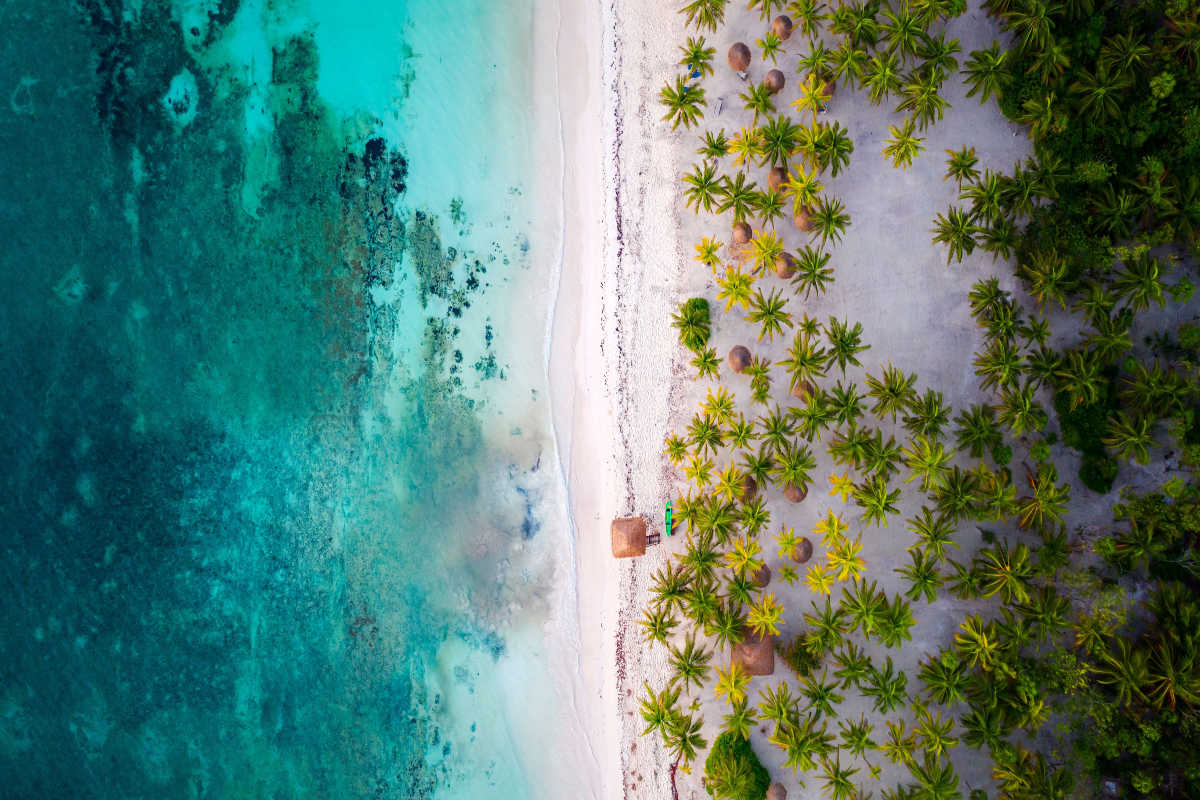 aerial view of a white sand beach in the riviera maya 